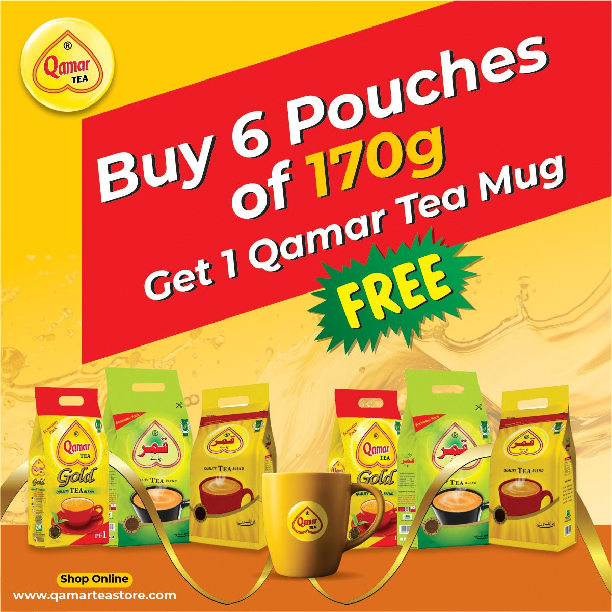 Buy 6 Pouches of 170g get 1 qamar yea Mug free