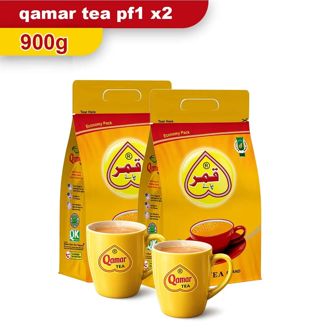 Qamar Tea PF1 Pouch 900g – Pack of 2 Bundle + 2 Free Mugs